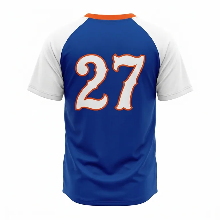 Custom baseball crew-neck game jerseys, back view
