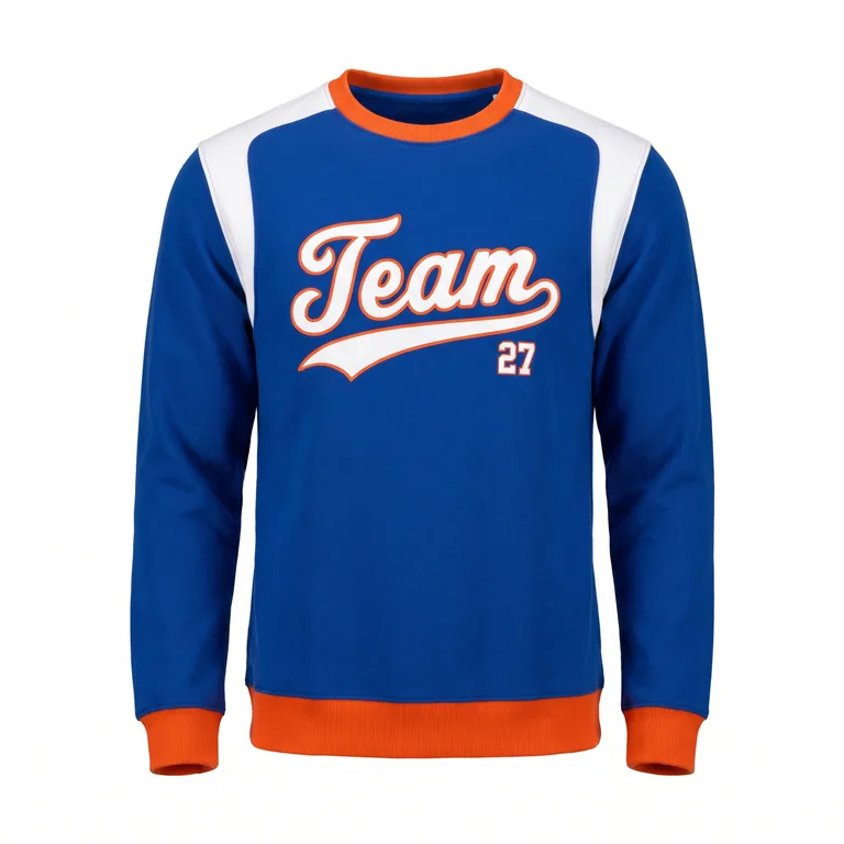 Custom baseball crew-neck team sweatshirts, front view