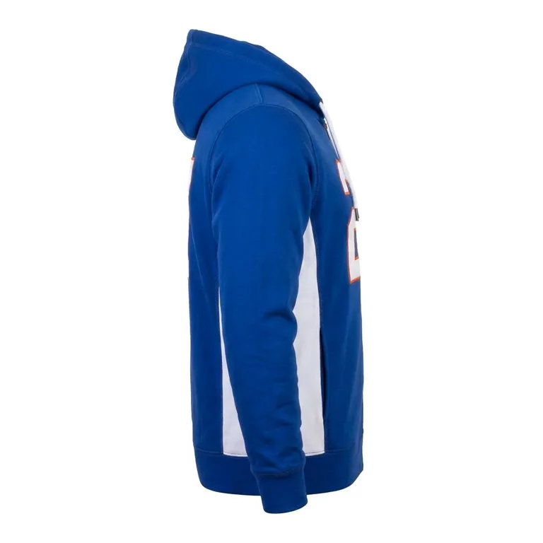 Custom baseball full-zip hooded jackets, left side view