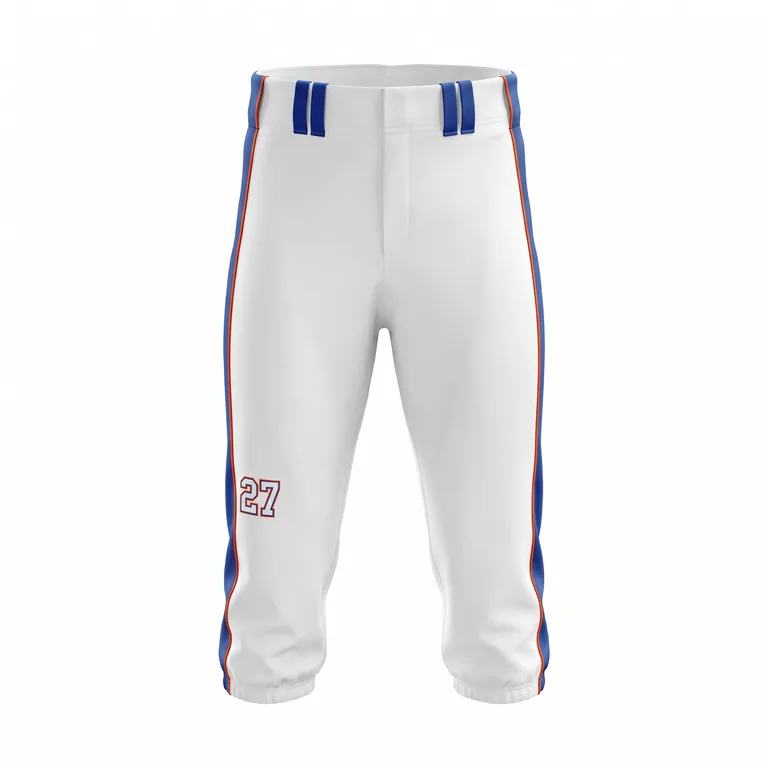 Custom baseball knicker-cut pants, front view