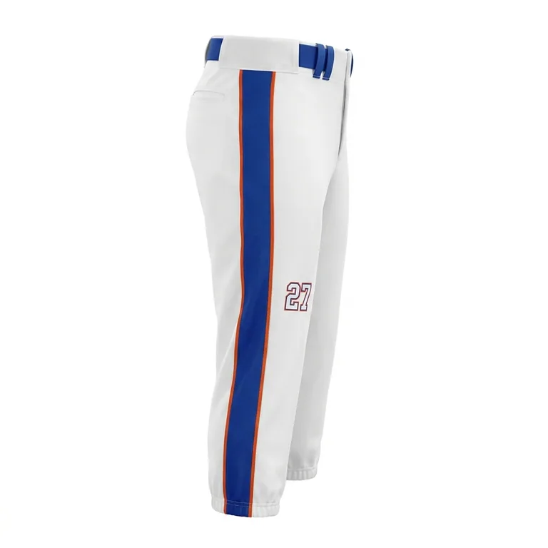 Custom baseball knicker-cut pants, left side view