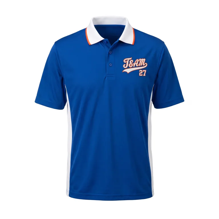 Custom baseball performance team polos, front view