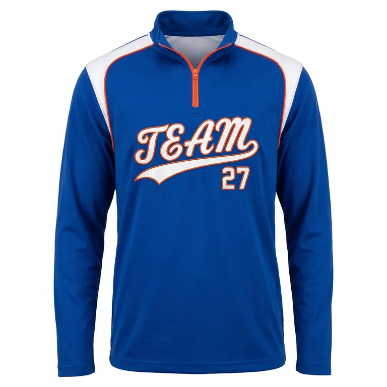 Custom baseball quarter-zip tops, front view