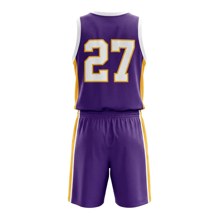 Custom basketball crew-neck game uniforms, back view