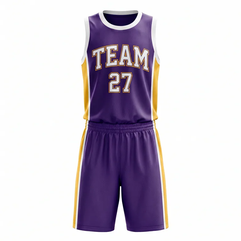 Custom basketball crew-neck game uniforms, front view
