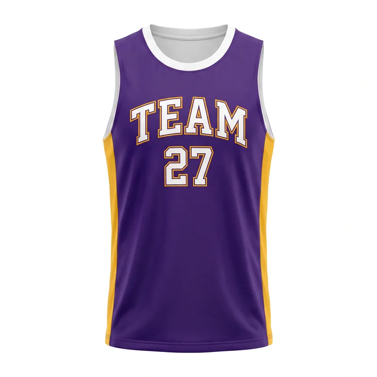 Custom basketball crew-neck reversible jerseys, left side view