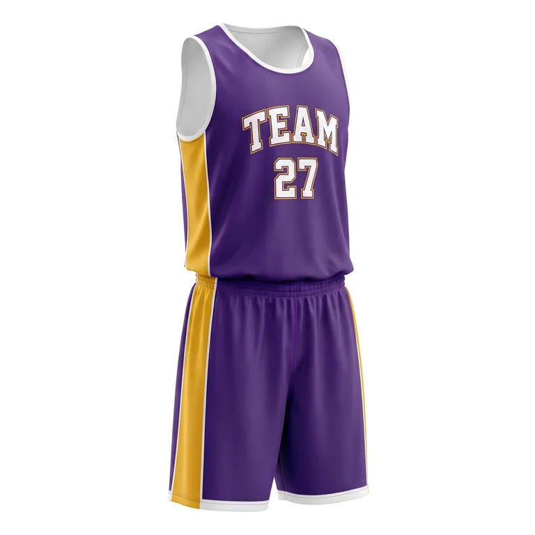 Custom basketball reversible game uniforms, front view