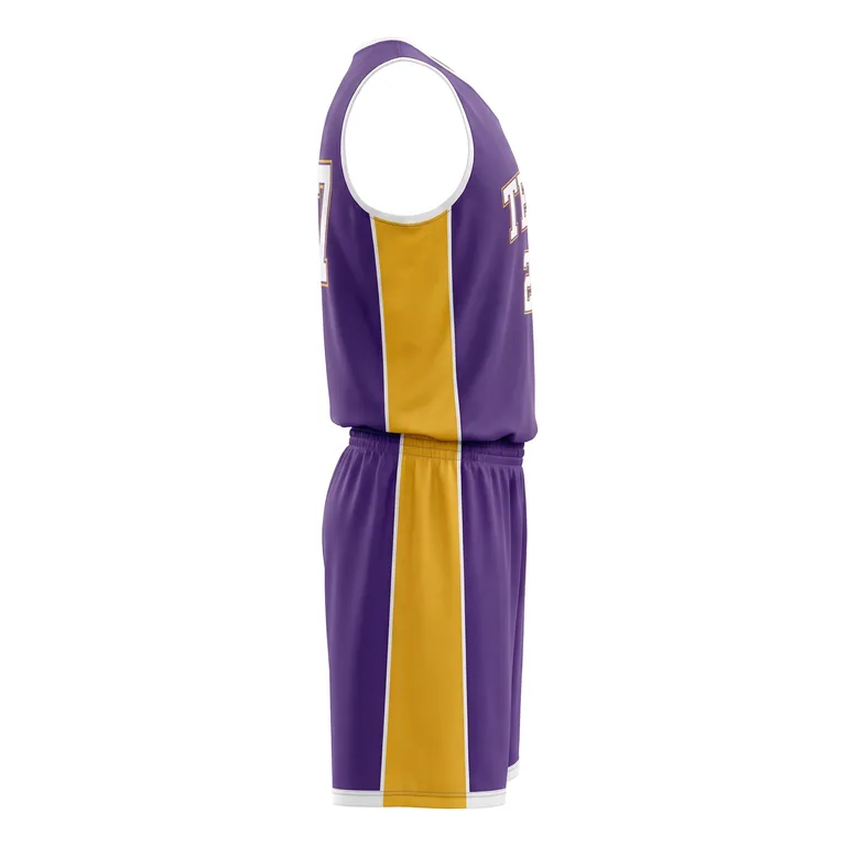 Custom basketball reversible game uniforms, left side view