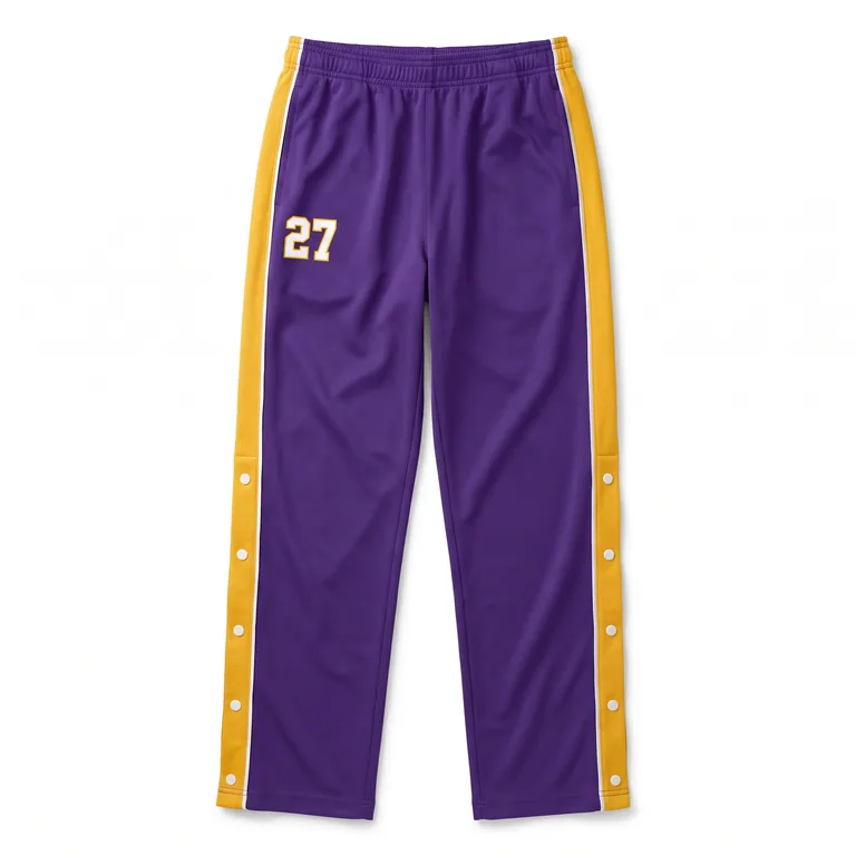 Custom basketball side-snap warm-up pants, front view