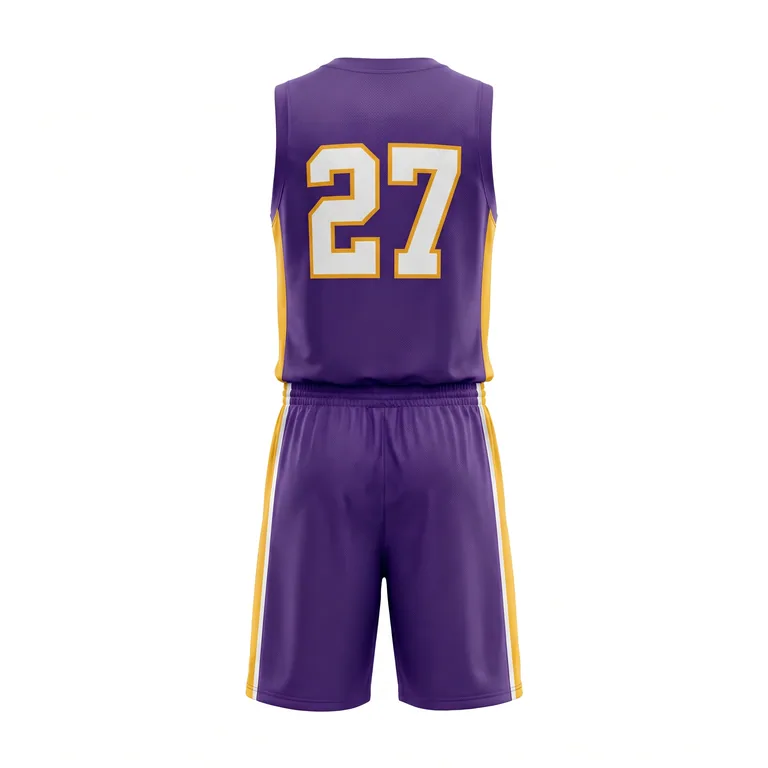 Custom basketball v-neck game uniforms, back view