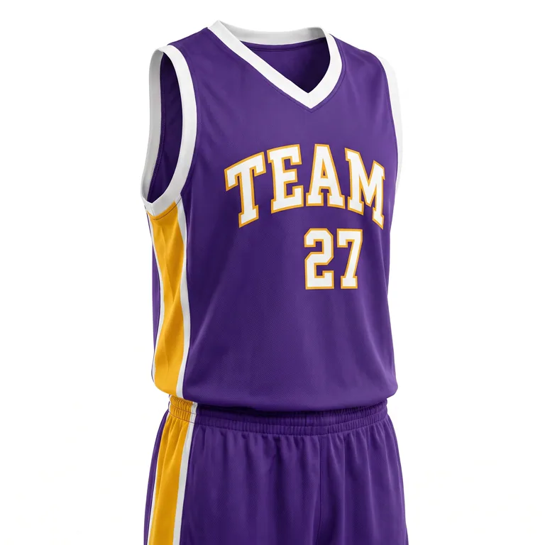 Custom basketball v-neck game uniforms, front view