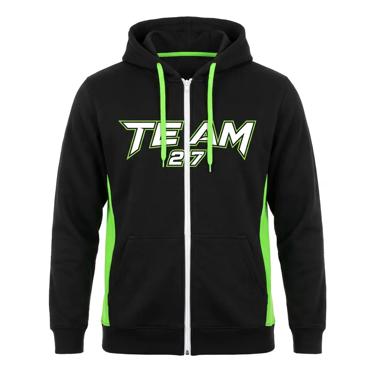 Custom esports full-zip hooded jackets, front view