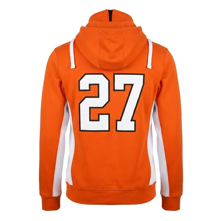 Custom flag football full-zip hooded jackets, back view