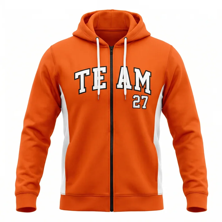Custom flag football full-zip hooded jackets, front view
