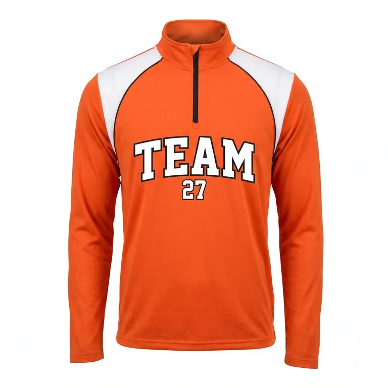 Custom flag football quarter-zip tops, front view