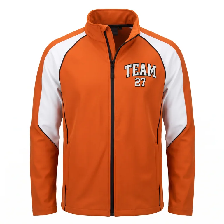 Custom flag football team jackets, front view