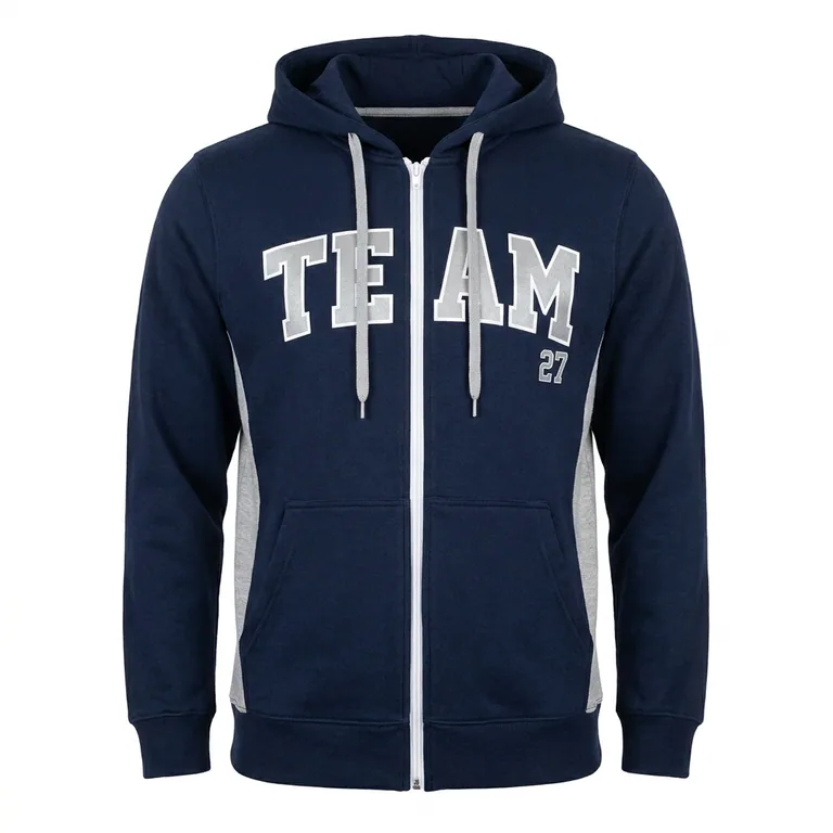 Custom football full-zip hooded jackets, front view