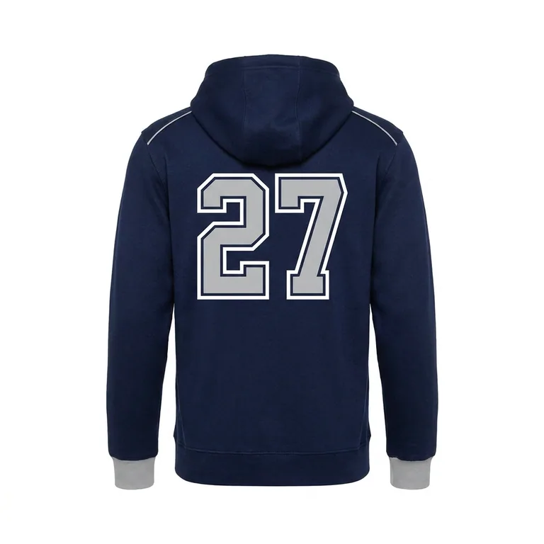Custom football hooded pullovers, back view