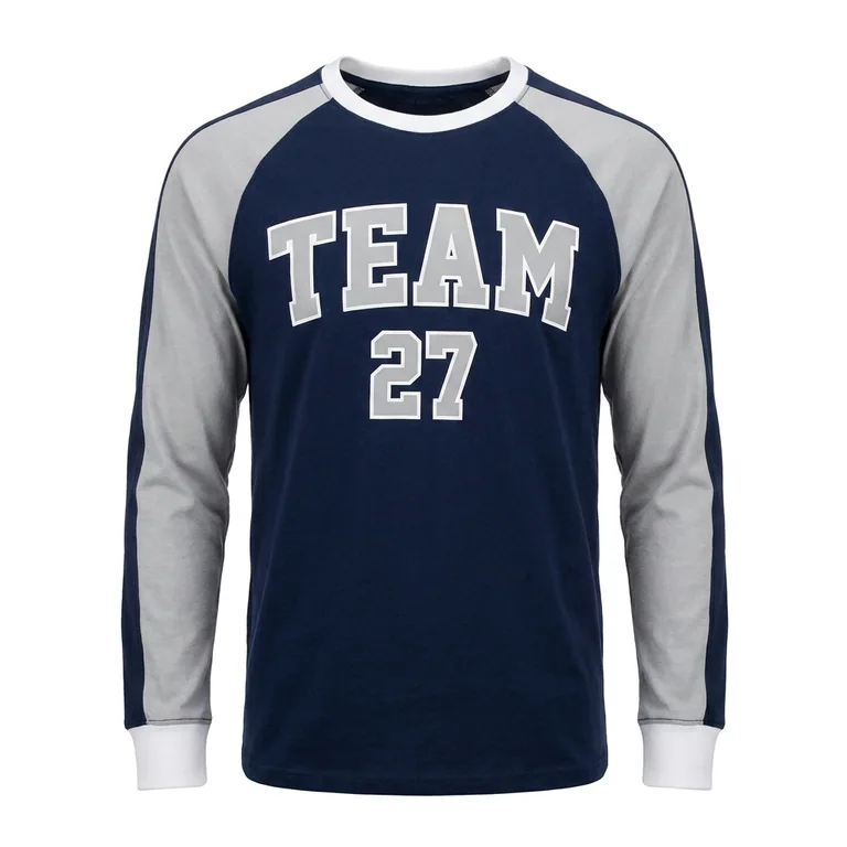 Custom football long-sleeve team tees, front view