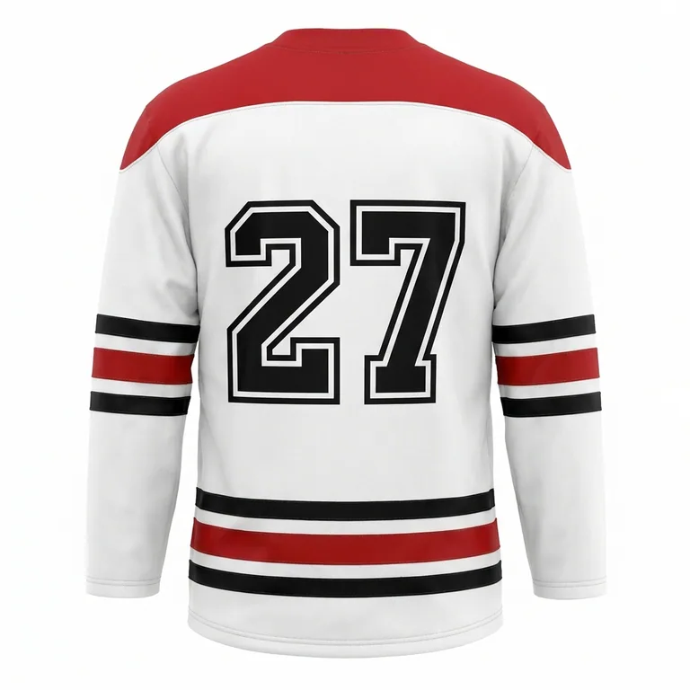 Custom hockey away game jerseys, back view