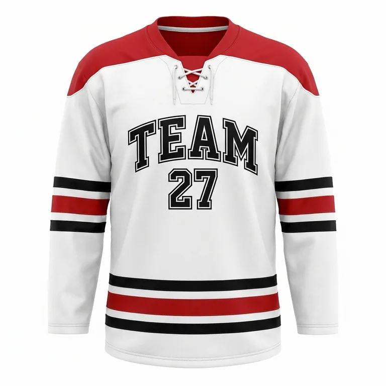Custom hockey away game jerseys, front view
