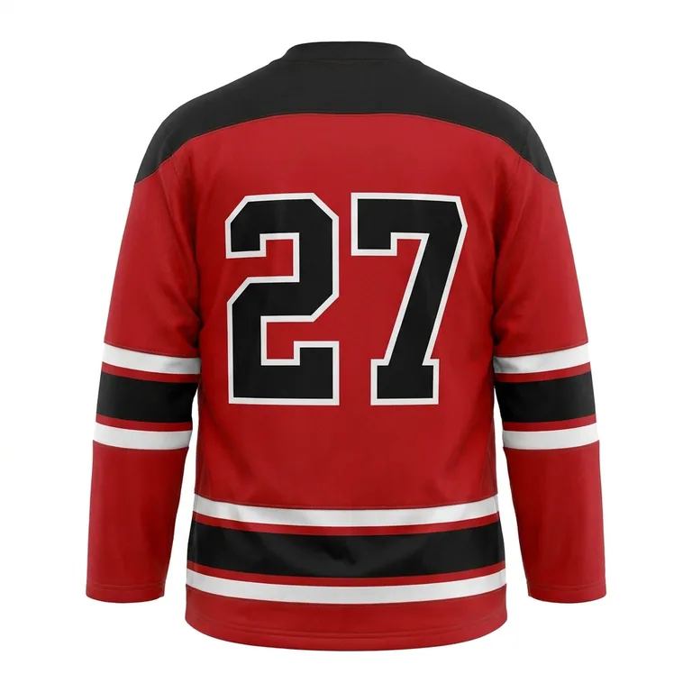 Custom hockey home game jerseys, back view