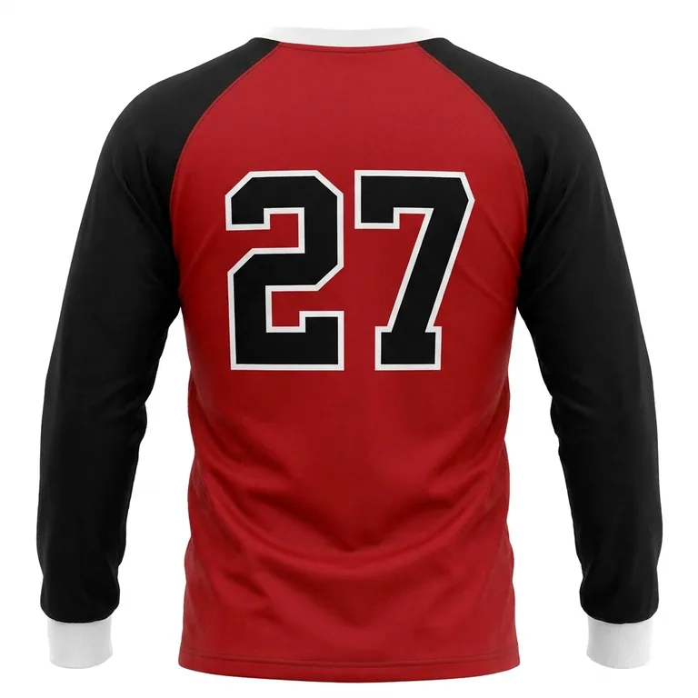 Custom hockey long-sleeve team tees, back view