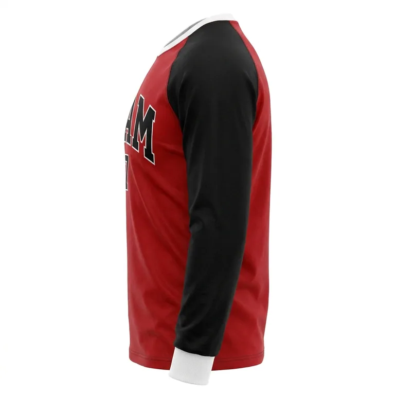 Custom hockey long-sleeve team tees, right side view