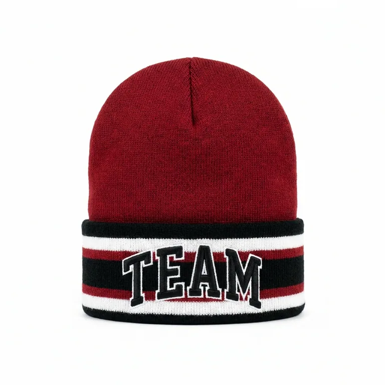 Custom hockey team beanies, front view