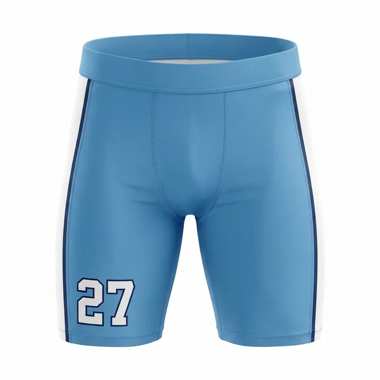 Custom lacrosse base-layer shorts, front view