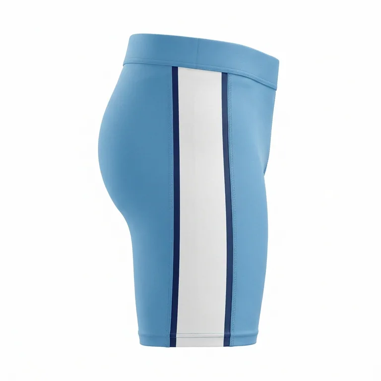 Custom lacrosse base-layer shorts, left side view