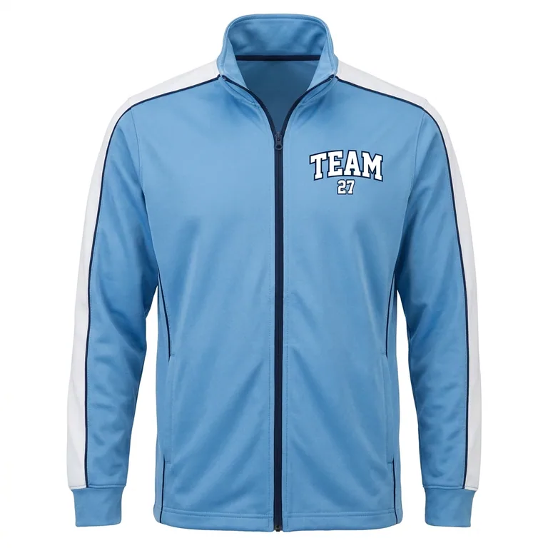 Custom lacrosse warm-up jackets, front view