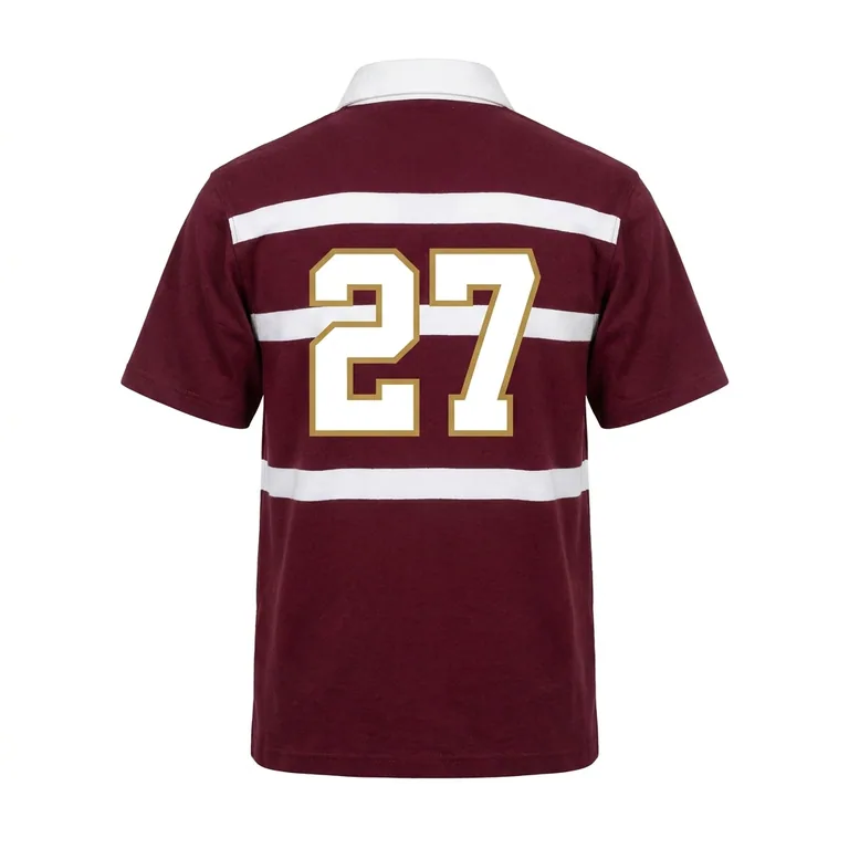 Custom rugby button-collar match jerseys, back view