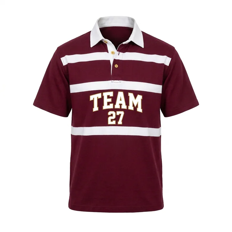 Custom rugby button-collar match jerseys, front view