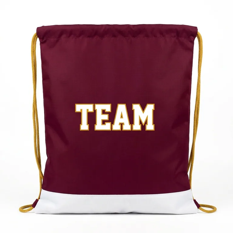 Custom rugby drawstring bags, front view