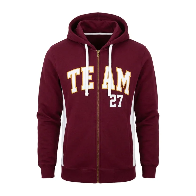 Custom rugby full-zip hooded jackets, front view
