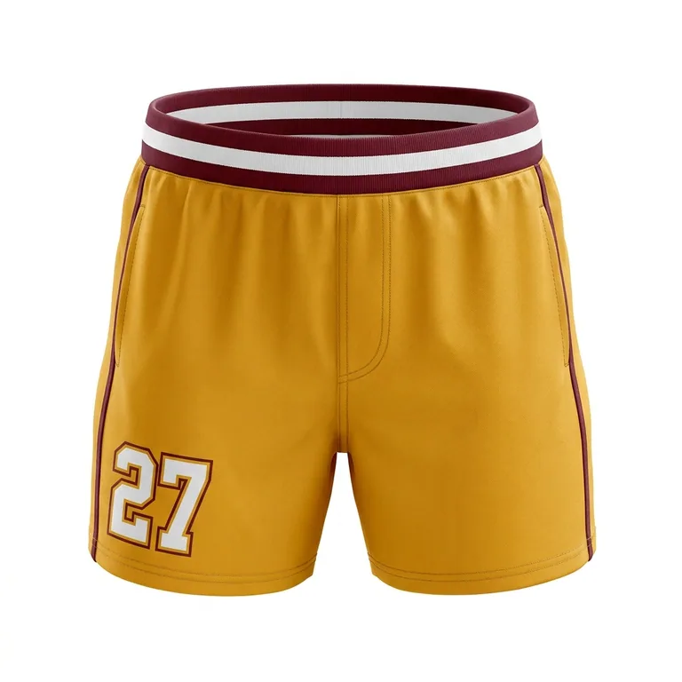 Custom rugby striped-band shorts, front view