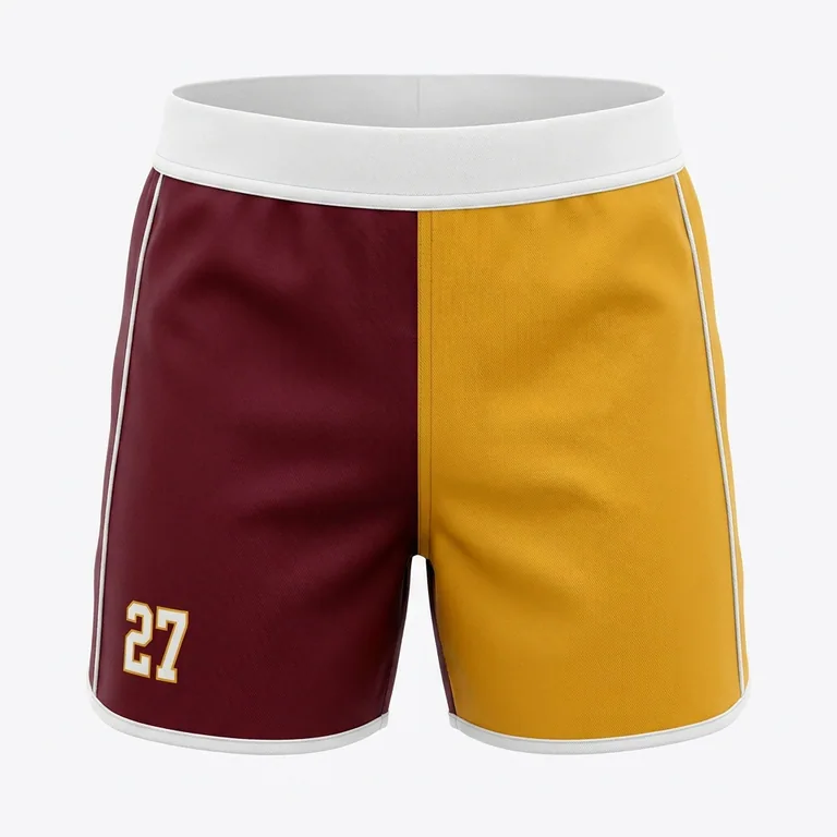 Custom rugby two-tone match shorts, front view