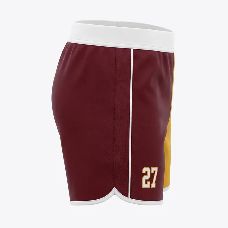 Custom rugby two-tone match shorts, left side view