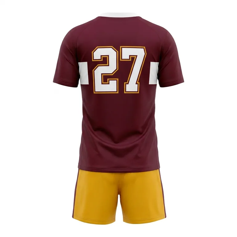 Custom rugby v-neck match uniforms, back view