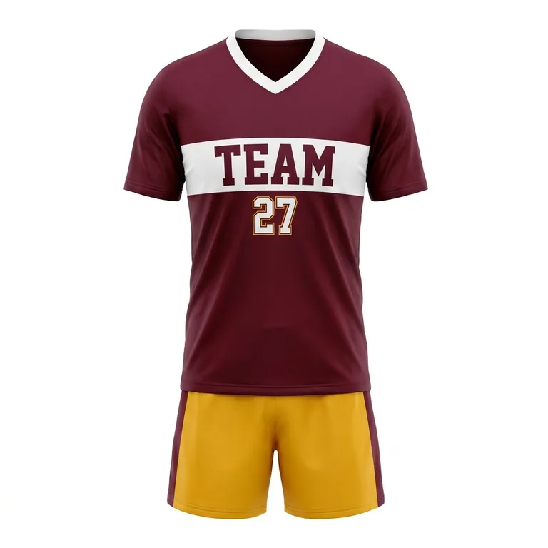 Custom rugby v-neck match uniforms, front view