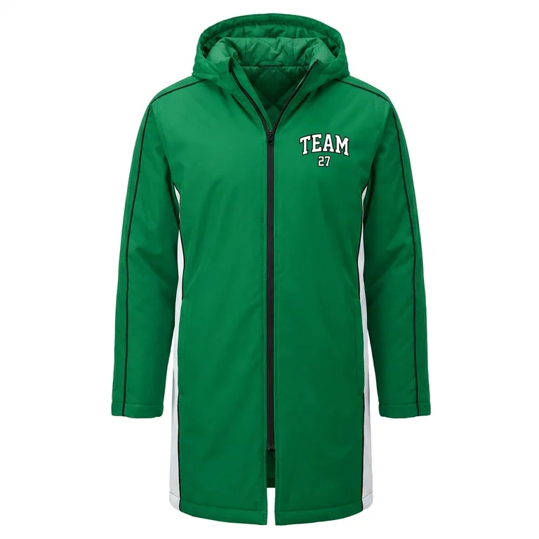 Custom soccer bench jackets, front view