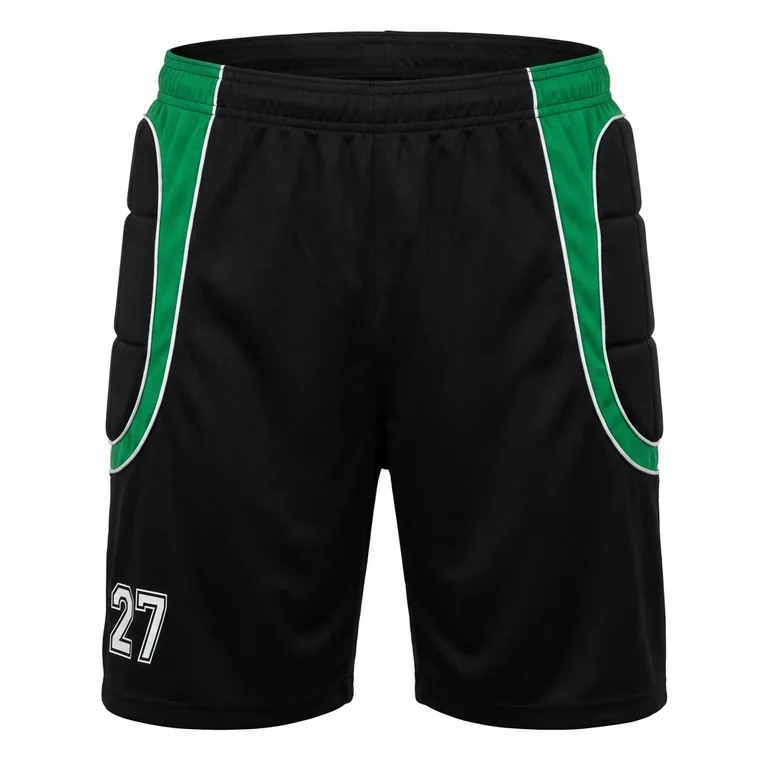 Custom soccer goalkeeper padded shorts, front view