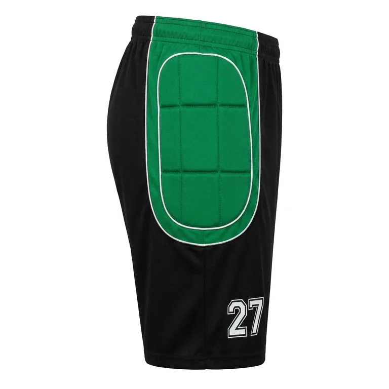 Custom soccer goalkeeper padded shorts, left side view