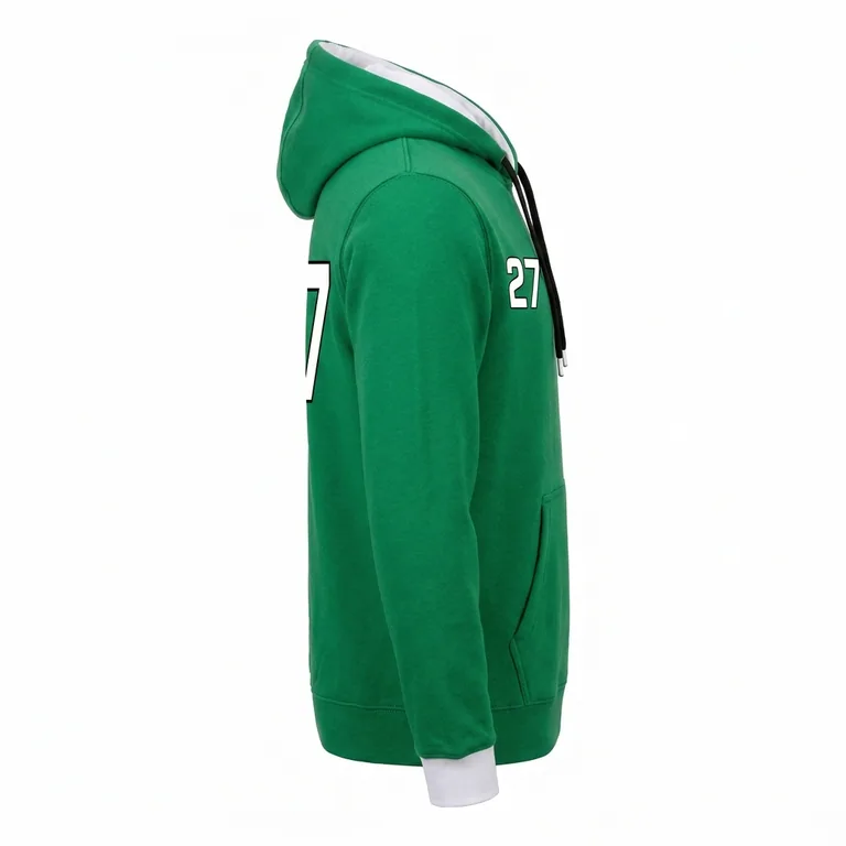 Custom soccer hooded pullovers, left side view