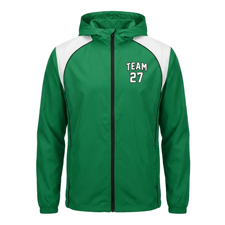 Custom soccer lightweight rain jackets, front view