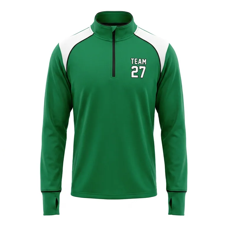 Custom soccer quarter-zip training tops, front view