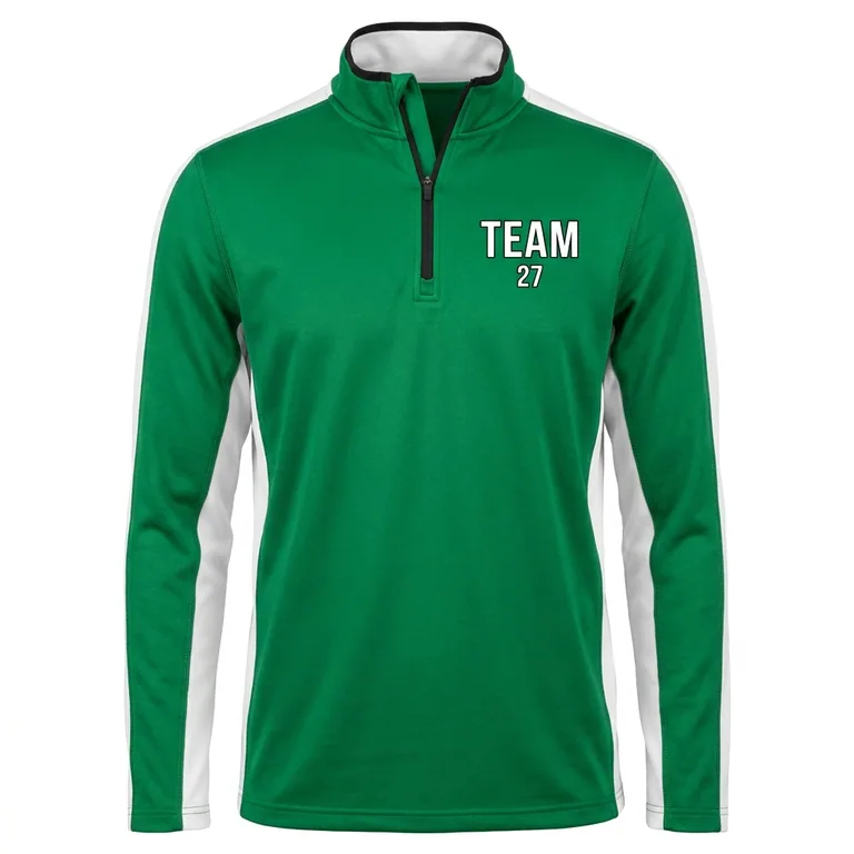 Custom soccer quarter-zip matchday warm-up tops, front view