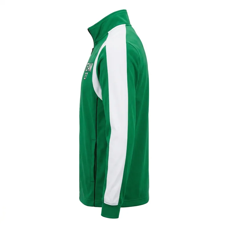 Custom soccer warm-up jackets, left side view