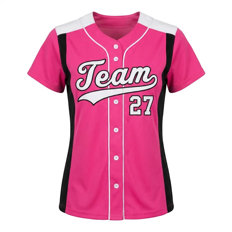 Custom softball button-front game jerseys, front view